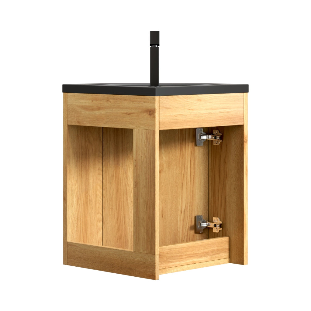 MOBILE BAGNO ANGOLARE 38 cm con lavabo integrato in resina nero e legno naturale