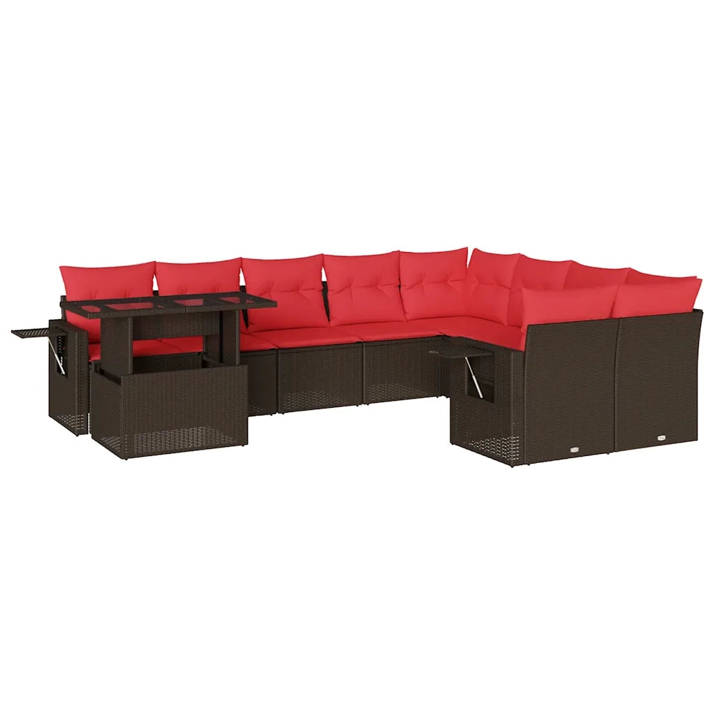 Set Divani da Giardino 10 pz con Cuscini Marrone in Polyrattan 3268144