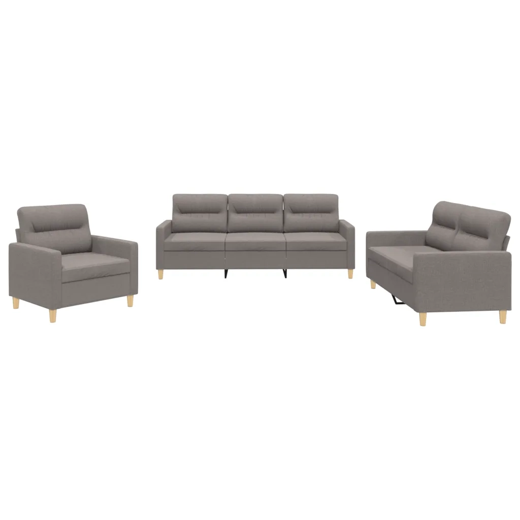 Set di Divani 3 pz con Cuscini Tortora in Tessuto