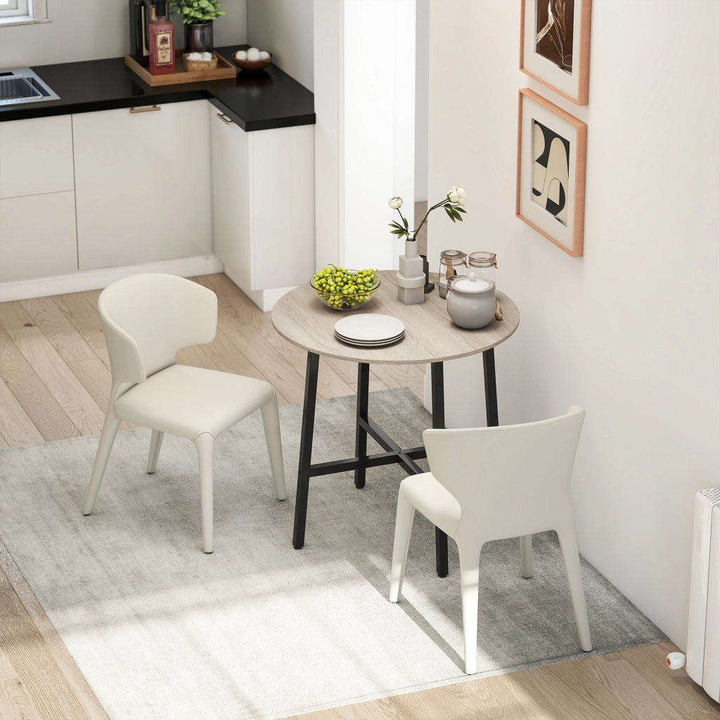 Tavolo da Pranzo Rotondo e Industriale per 2 Persone, in Legno e Acciaio, ?80x75 cm, Nero e color Legno