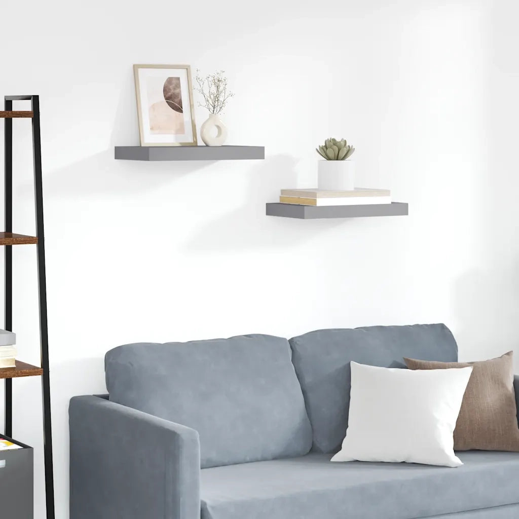 2 pz Scaffali a Parete | Ripiano a parete | Mensole a Parete Grigi 40x23x3,8 cm in MDF