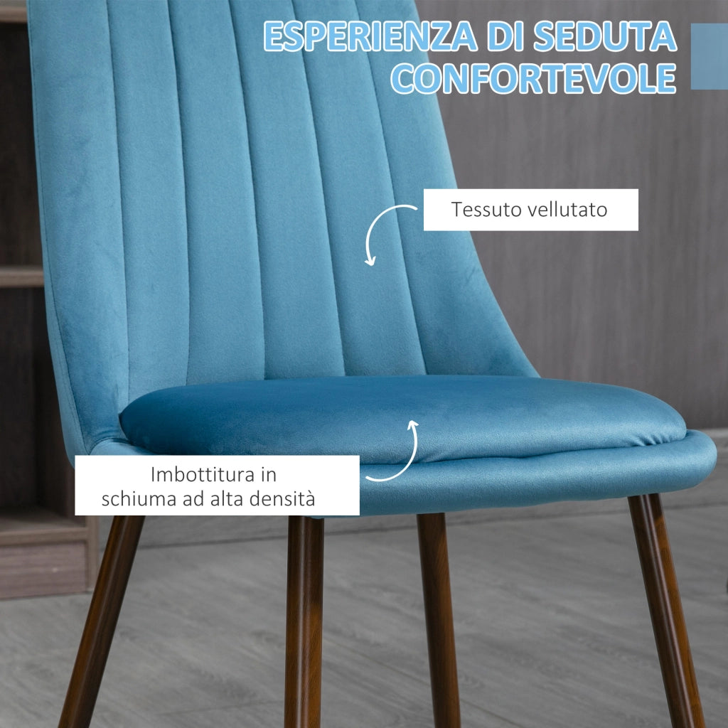 Set 4 Sedie Imbottite 47x55x86 cm in Poliestere e Acciaio Blu