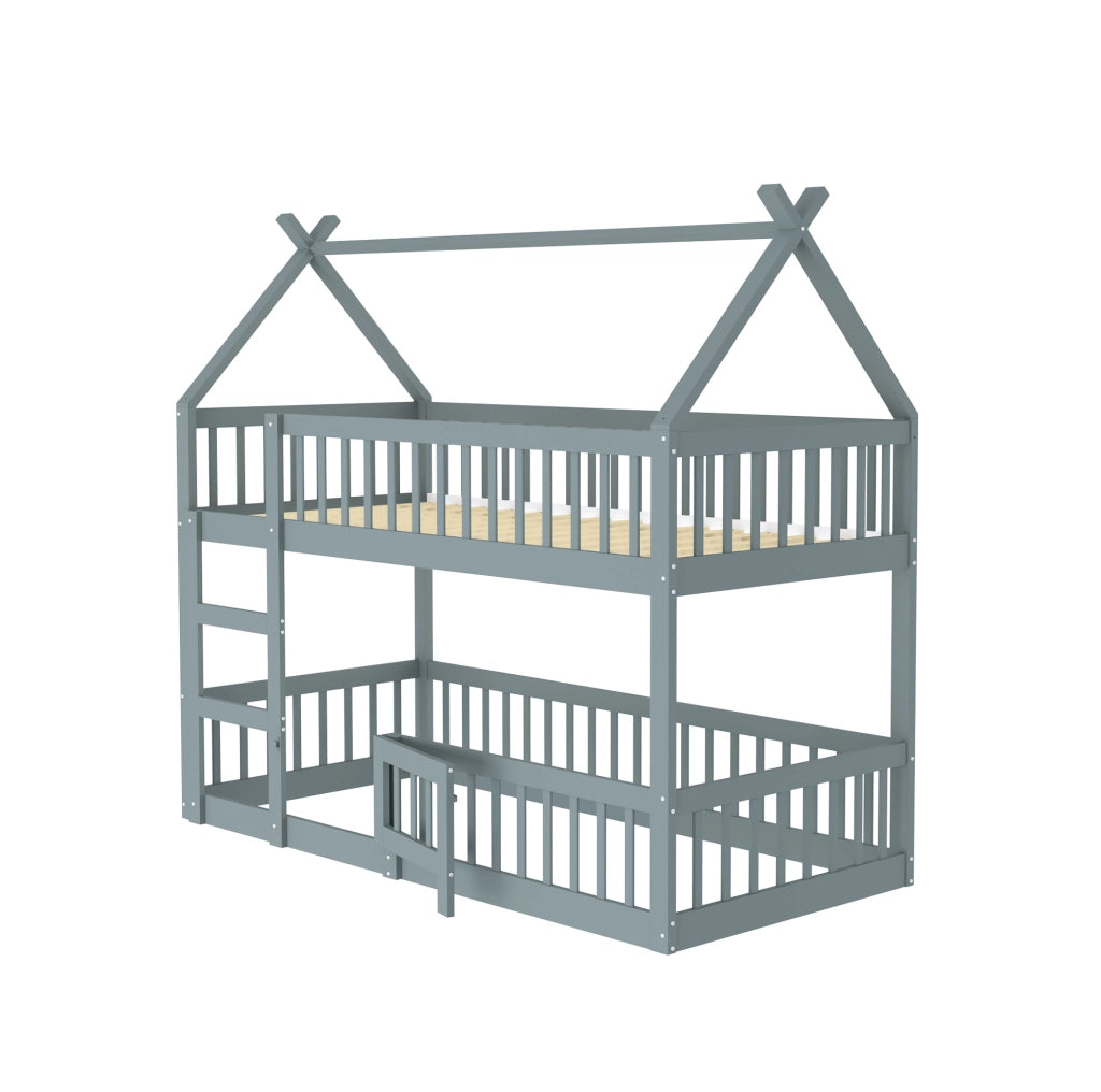 Letto a castello modulare per bambini con scala integrata; 90 x 200 cm; legno; grigio