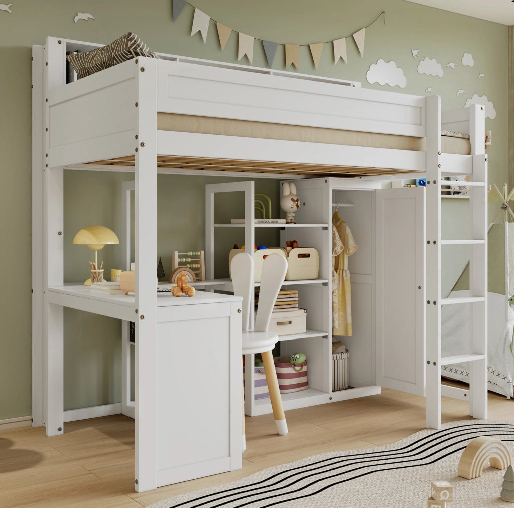 Letto a castello 90x200 cm con scrivania, armadio e scaffali
