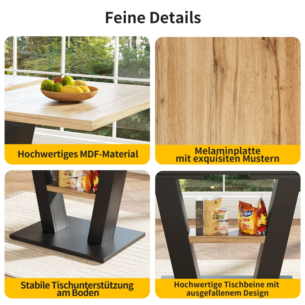 Tavolo allungabile da pranzo in MDF e metallo nero e naturale con piano estendibile 118-157 × 70 × 75 cm