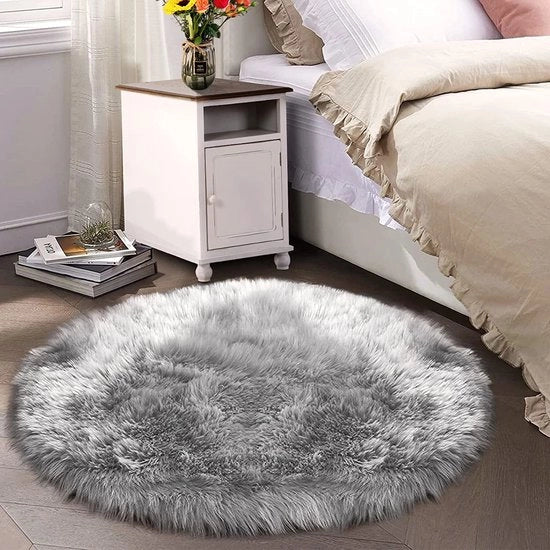 Tappeto imitante pelle di zampa di lepre - tappeto decorativo - grigio - 90x90 cm