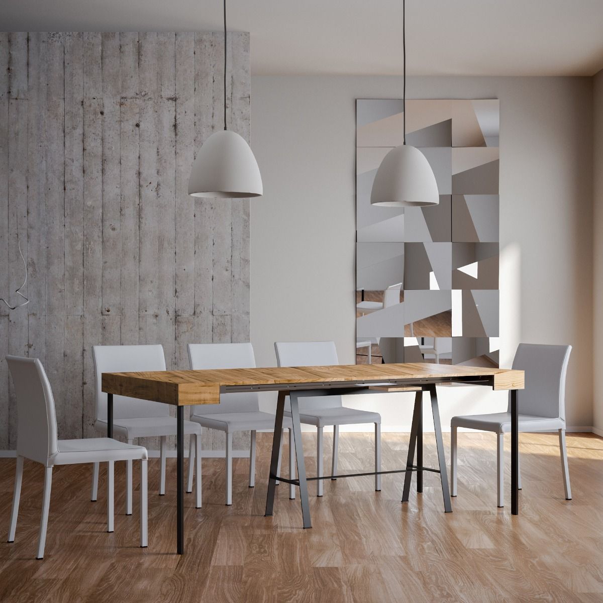 Consolle Allungabile in Legno e Ferro H77x40x90/300cm Banco Quercia Classica