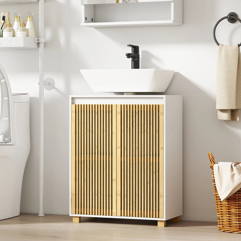 Mobiletto sottolavabo bagno ¨C zephmum ¨C 60x30x75 cm legno bamb¨´ effetto naturale