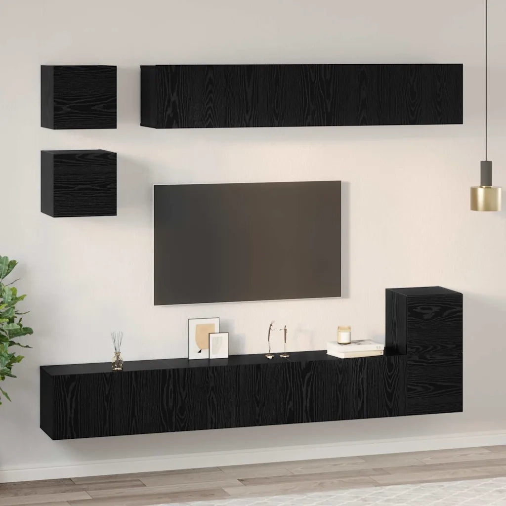 Set mobile TV 8 pcs Rovere Nero Legno multistrato 3393166