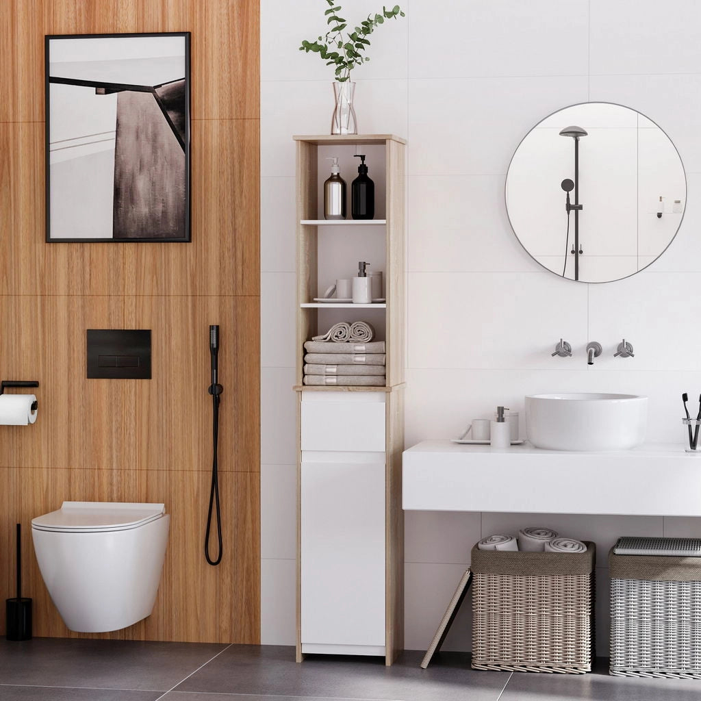 SCAFFALE BAGNO CON RIPIANI SALVASPAZIO IN LEGNO 32,6 X30X 171,2CM BIANCO