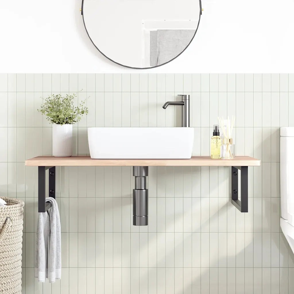 Ripiano a Parete per Lavabo in Acciaio e Massello di Rovere