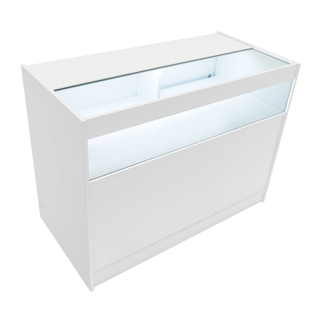 Bancone LED B1200 Bianco con 1 Ripiano a Vista e 2 Chiusi