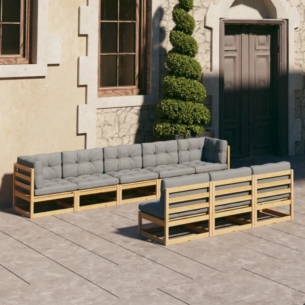 Set Salotto Giardino 8 pz Cuscini Antracite Legno Massello Pino 3077144
