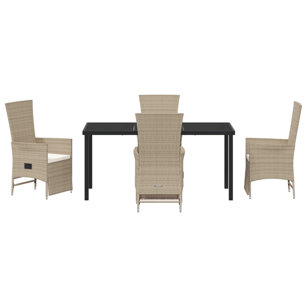 Set da Pranzo da Giardino a 5 Pezzi con Cuscini Beige in Rattan Polietilene