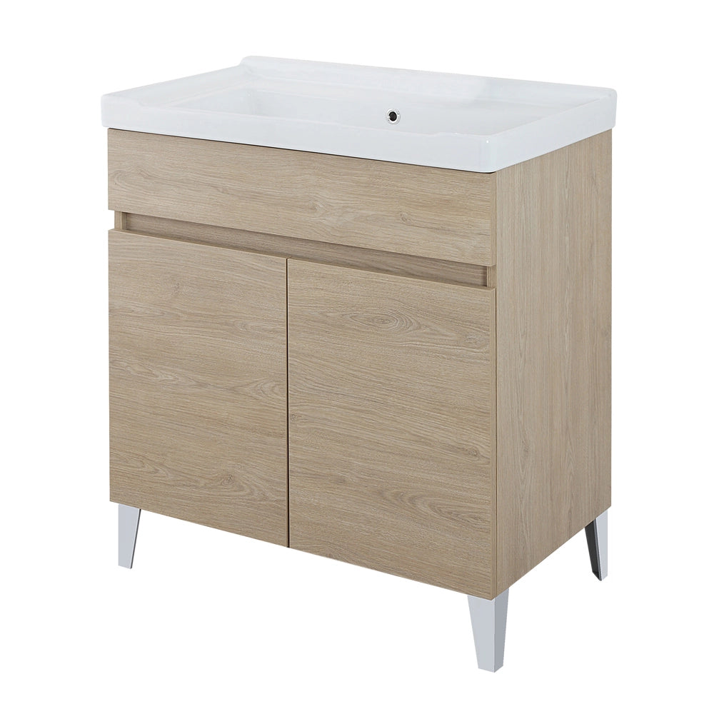 Mobile lavatoio 79x46,8 cm rovere dolomite con vasca in ceramica bianca