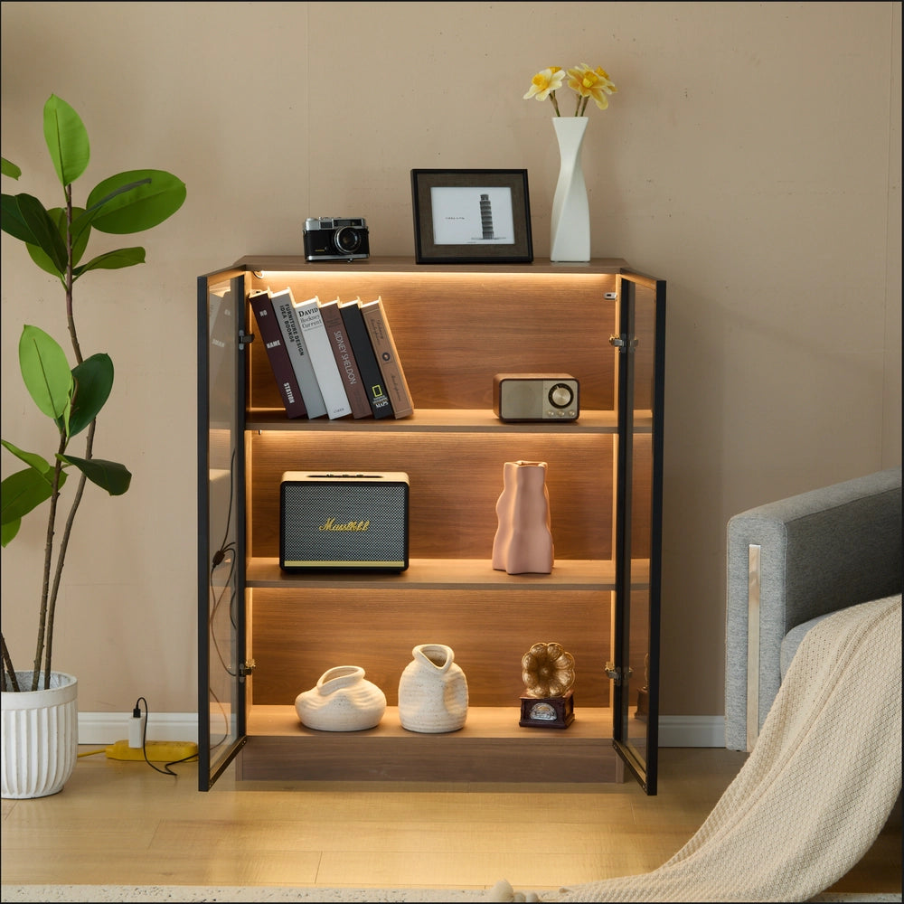 Vetrina in vetro con illuminazione - Xylo - L32/H106/P80 cm - Nero - Multifunzionale con 3 ripiani