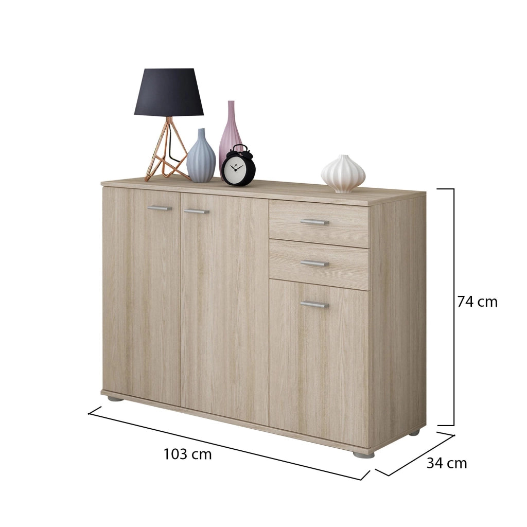 Madia Meldola, Credenza 2 Cassetti, 103x34x74h cm Marrone Rovere Nodi