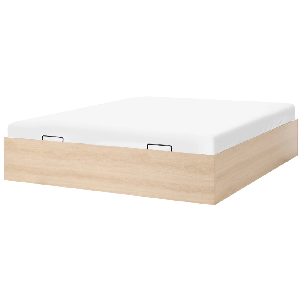 Letto matrimoniale con contenitore ottomano MDF Aspetto naturale Marrone chiaro 180 x 200 cm Stile scandinavo minimalista