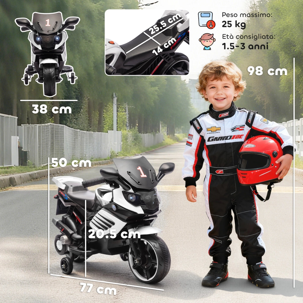 Moto Elettrica Bambini con Fari e Musica ¨C zephmum ¨C 6V, Bianco