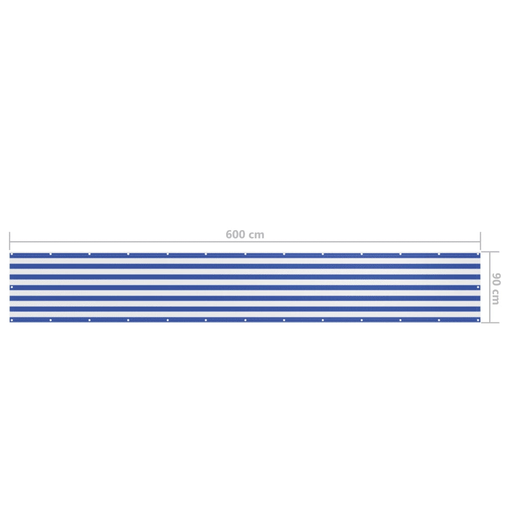 Paravento Balcone-Pannello per balcone Bianco e Blu 90x600 cm Tessuto Oxford
