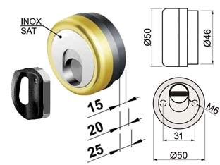 DEFENDER MAGNETICO MAG MONOLITO ANTIACIDO MR503 OTTONATO LUCIDO  ø mm.50x25h. compatibile c/serrature Dierre ATRA    DISEC
