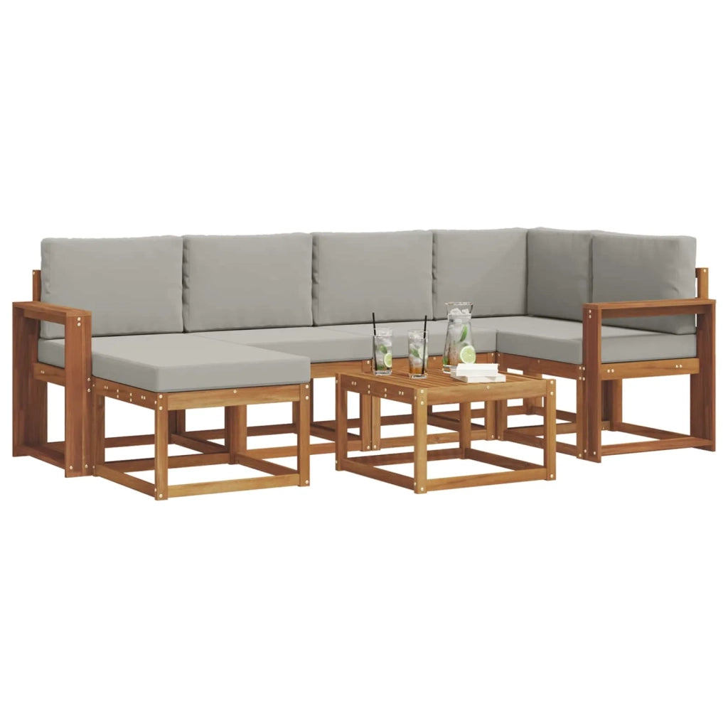 Set di divani da esterno 7 pcs Grigio Naturale e Chiaro