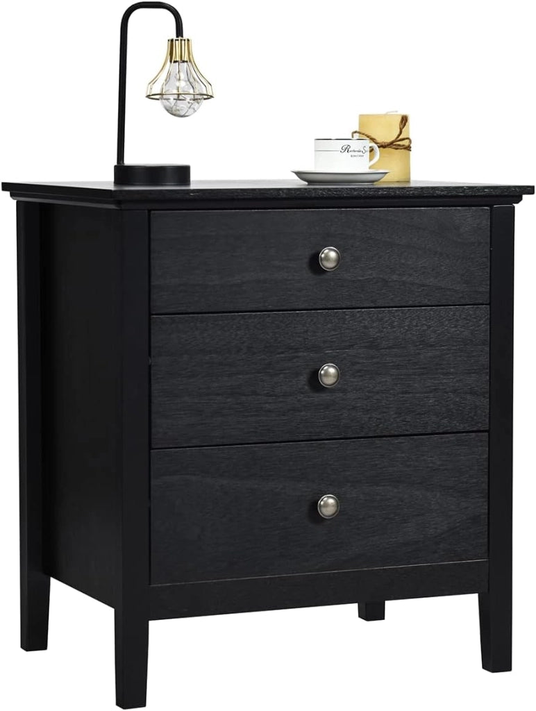 Comodino con 3 Cassetti, Comodino Moderno con 3 Cassetti, Tavolino di Legno, Con Ampio Spazio per Casa, Ufficio, Salone, Camera da letto, 60 x 45 x 66 cm (Nero)