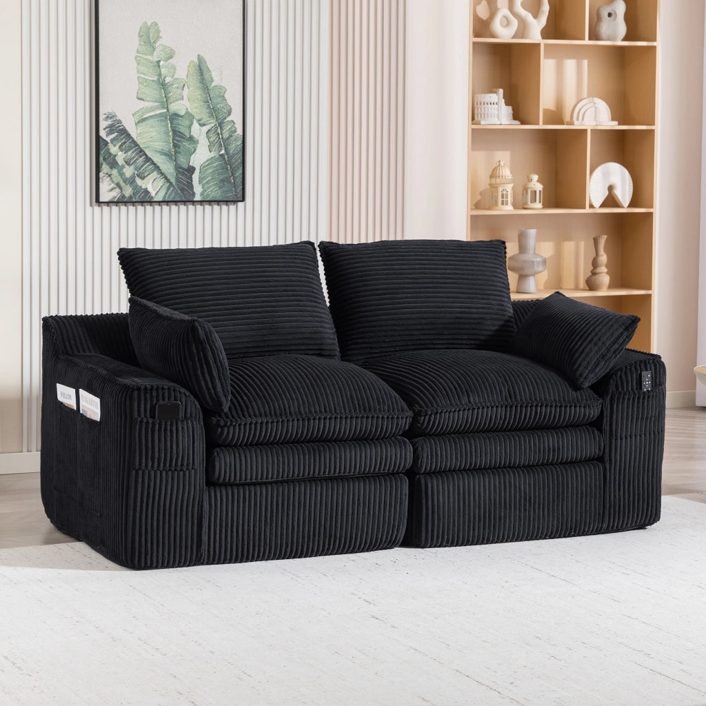 DIVANO 2 POSTI 191x94x85 cm Corda Nero con cuscini e tasche laterali