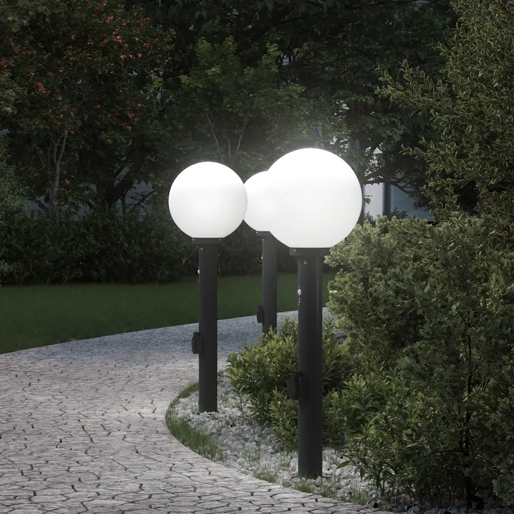 Lampioni a paletto con sensore e presa 3 pz 80 cm neri IP44 4006124