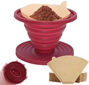 Filtro caffè portatile pieghevole - Filtro caffè in silicone - Riciclabile - Filtro caffè in forma di cono portatile - Incluso 50 fogli di filtro - Per uso domestico/camping - Filtro caffè per caffettiera