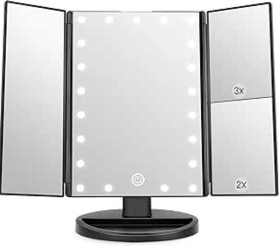 Specchio con Illuminazione - Visagio Specchio con Illuminazione Rotativo - Specchio per Trucco con Lente di ingrandimento - Nero