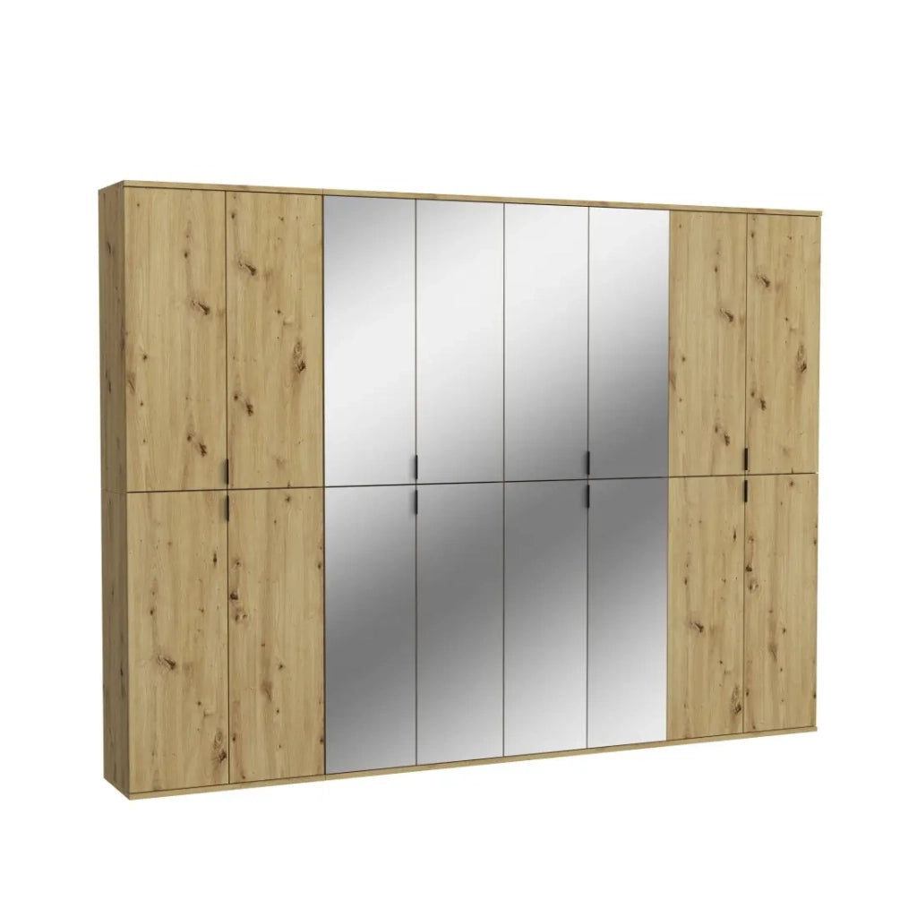 Armadio BODITE – 16 porte con specchi – Rovere chiaro