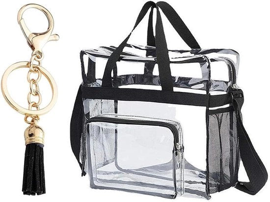 Borsa trasparente - spazzola a tracolla - borsa impermeabile - grande capacità - borsa da viaggio - bordo nero trasparente - Unico dimensione.