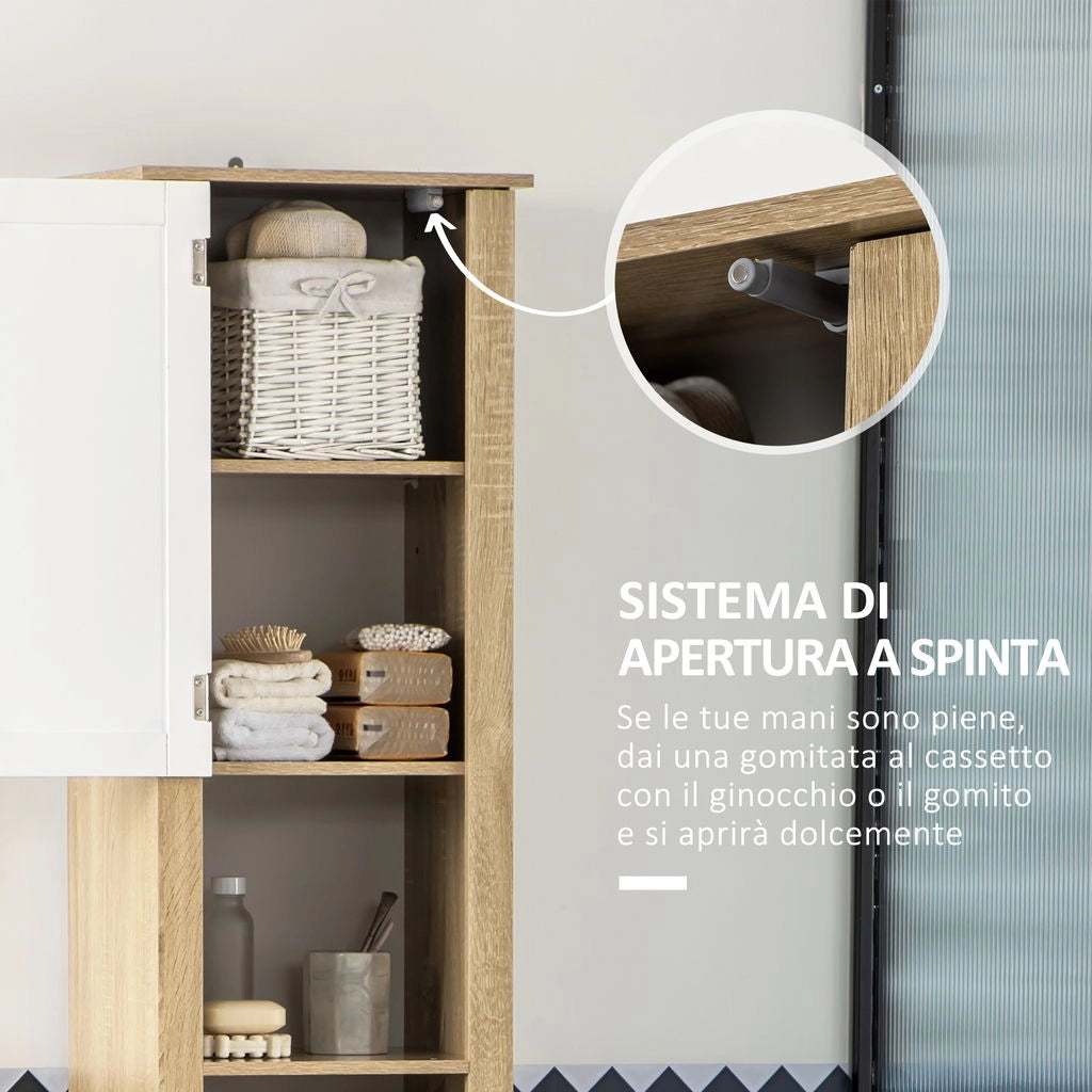 MOBILE BAGNO ALTO CON CASSETTO 2 RIPIANI APERTI REGOLABILI 37X30X184 CM BICOLOR