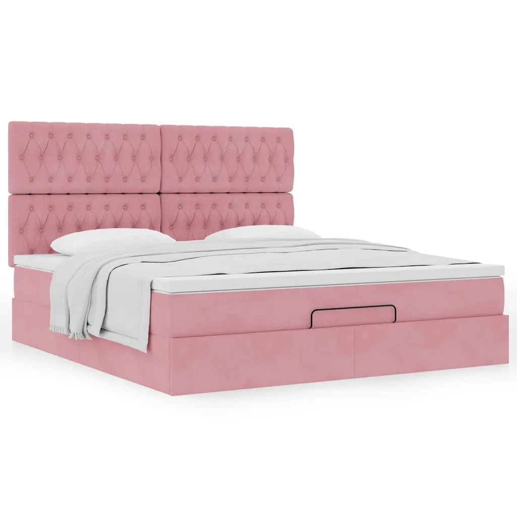 Struttura Letto Pouf con Materassi Rosa 160x200 cm Velluto 3313558