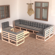 Set Salotto Giardino 10pz Cuscini Antracite Legno Massello Pino 3076729
