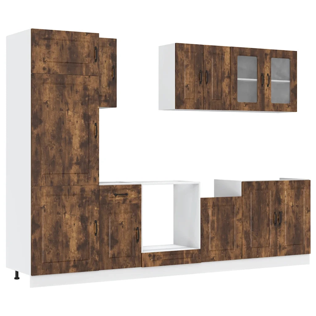 Set Mobili da Cucina 8 pz Kalmar Rovere Fumo Legno Multistrato