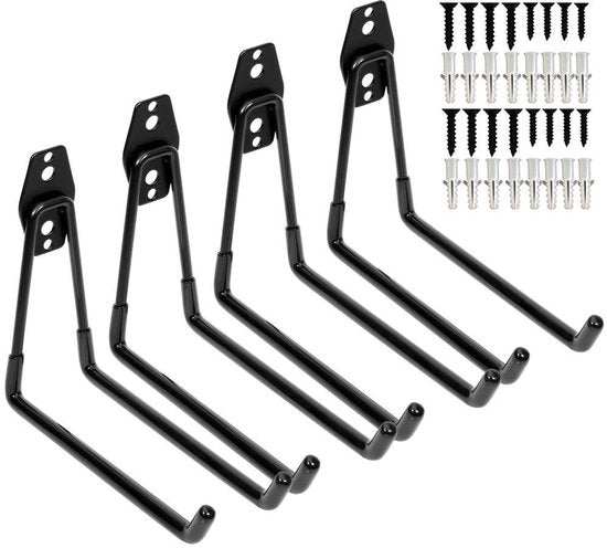 Opslag per garage con doppia hanger per attrezzatura, organizzatore per scale, biciclette e sedie, 4 pacchi, grande, 19 cm, nero