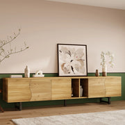 Mobile TV 191x38x46.5 cm con ante curve e ripiani aperti in MDF e pannelli di particelle naturale
