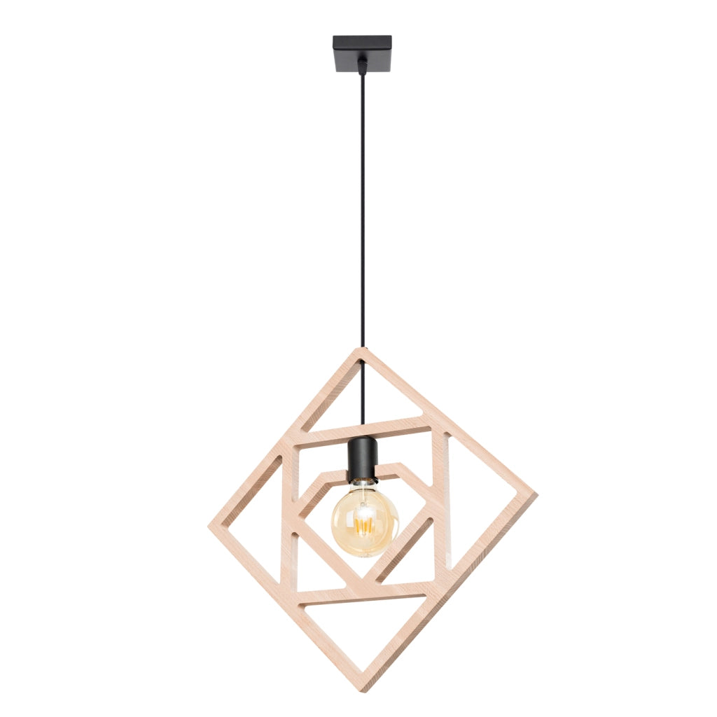 Lampada da terra geometrica in legno CARO E27 15W Legno naturale Nero
