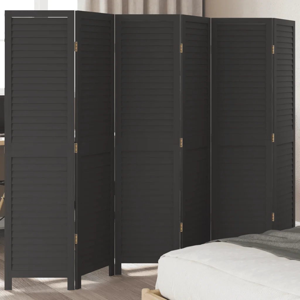 Divisorio Ambienti | Divider per stanze | Paravento 6 Pannelli Nero Legno Massello di Paulownia