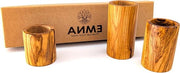 Set di Tre Vasi da Tè in Legno di Olivo di Lusso - Edizione Limitata Unica - Altezza circa 6, 8 e 10 cm - Inclusa Scatola Regalo - Decorazione Romantica - Regalo per Donna