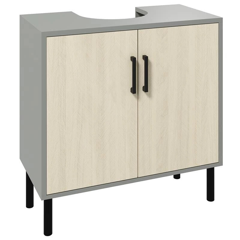 MOBILE BAGNO SOTTOLAVABO CON DOPPIA ANTA E RIPIANO IN TRUCIOLATO, 60X30X60CM, GRIGIO E COLOR QUERCIA
