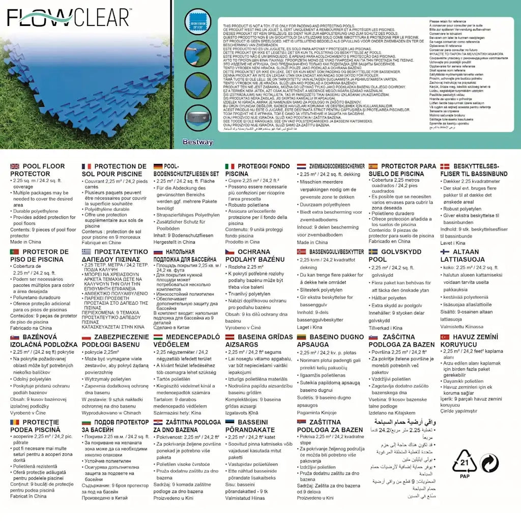 Bestway Protezioni per Pavimenti di Piscine 8 pz Blu 58220 3202411