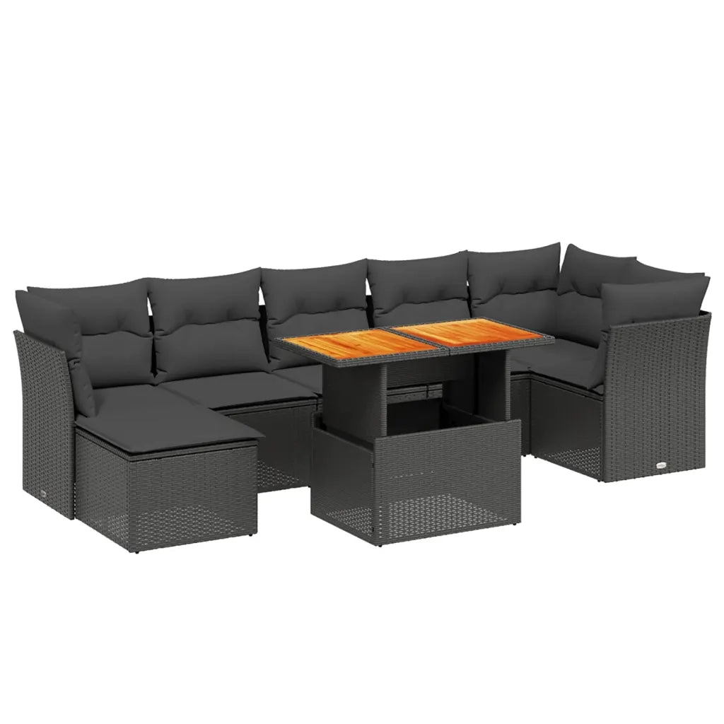 Set Divani da Giardino con Cuscini 8 pz Nero in Polyrattan 3270943