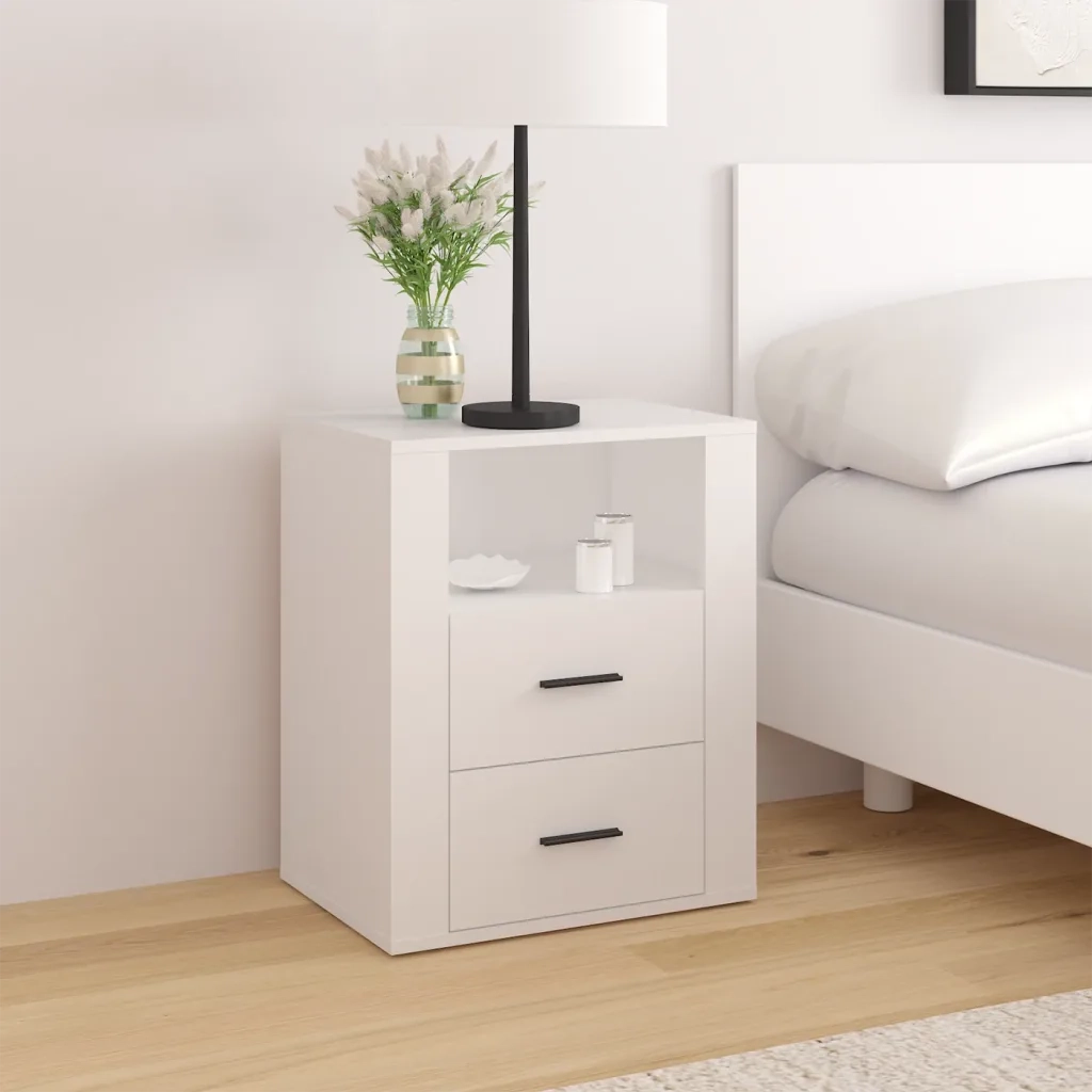 Comodino Bianco 50x36x60 cm in Legno Ingegnerizzato 816728