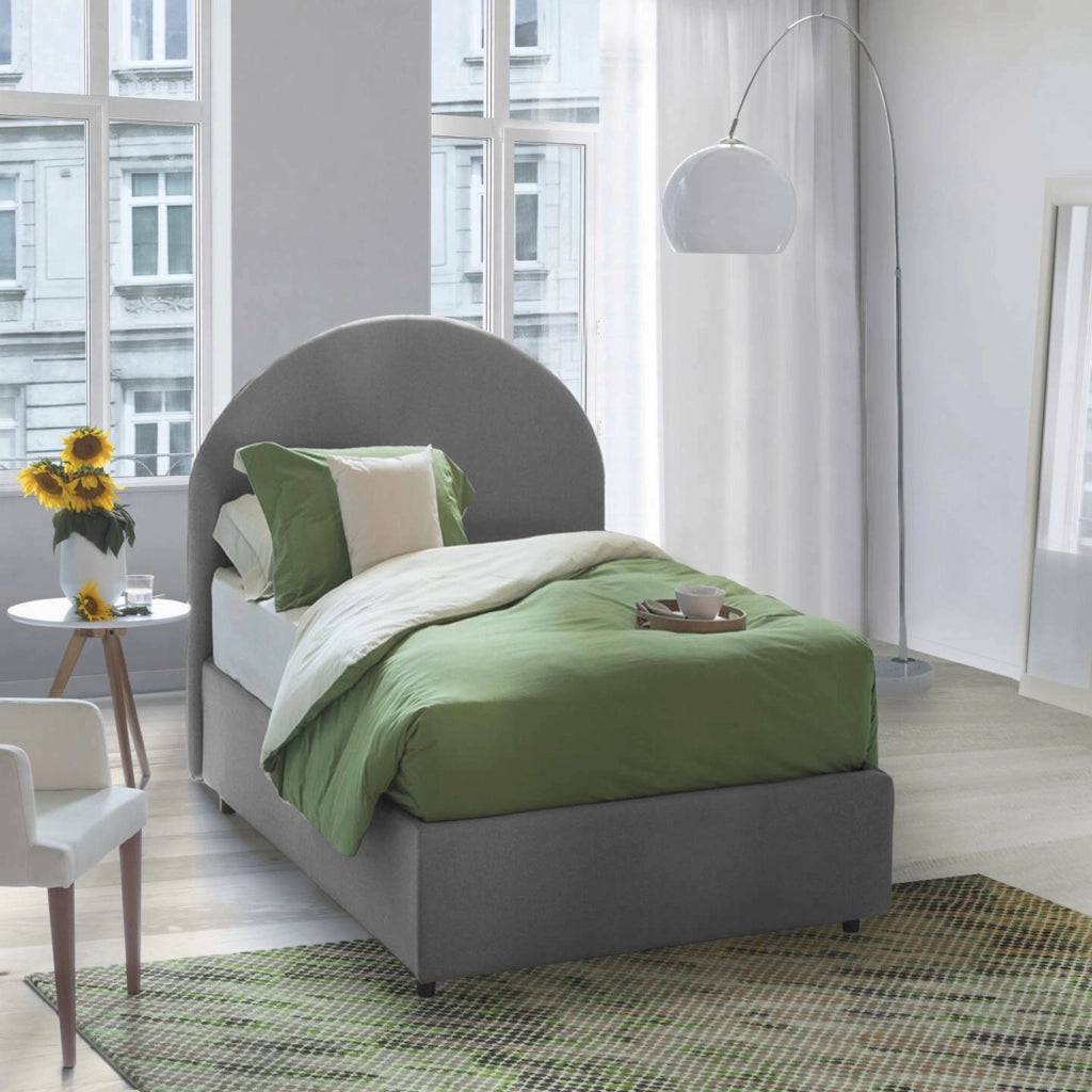 Letto singolo Egle, Letto contenitore con rivestimento in tessuto, Made in Italy, Apertura frontale, con materasso cm 80x190 incluso, Grigio