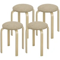 Set 4 Sgabelli Impilabili e Imbottiti con Rivestimento in Tessuto e Gambe in Legno, Cachi