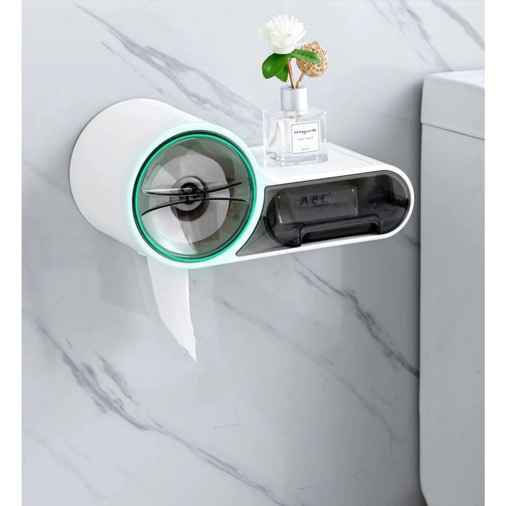 Trade Shop - Porta Rotolo Carta Igienica Con Cassetto Multifunzione Adesivo A Parete Bagno -
