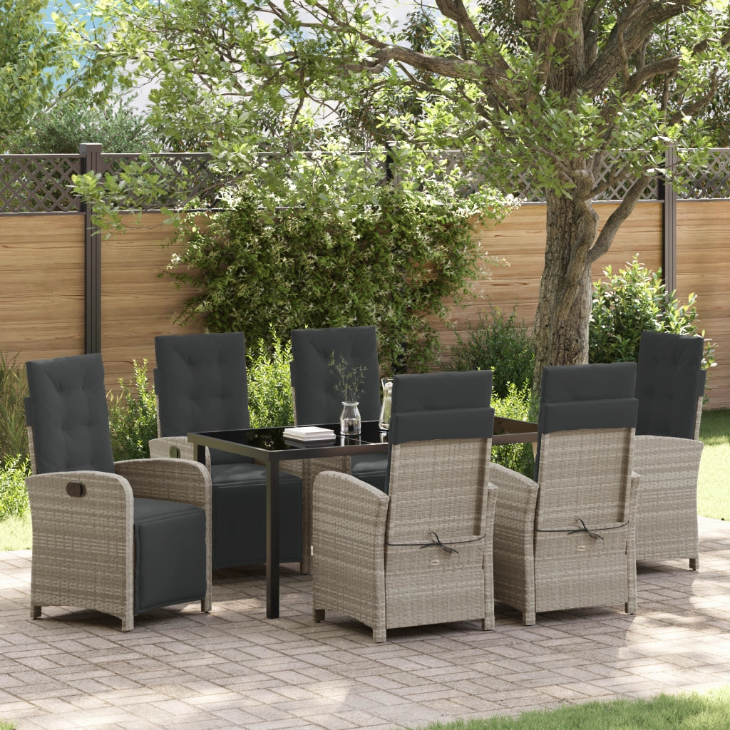 Set da pranzo da giardino 7 pezzi con cuscini in polyrattan grigio chiaro